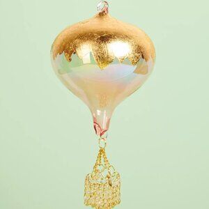 Anthropologie Glitterville Gold Leaf Hot Air Balloon Ornament NEW Pink Christmas